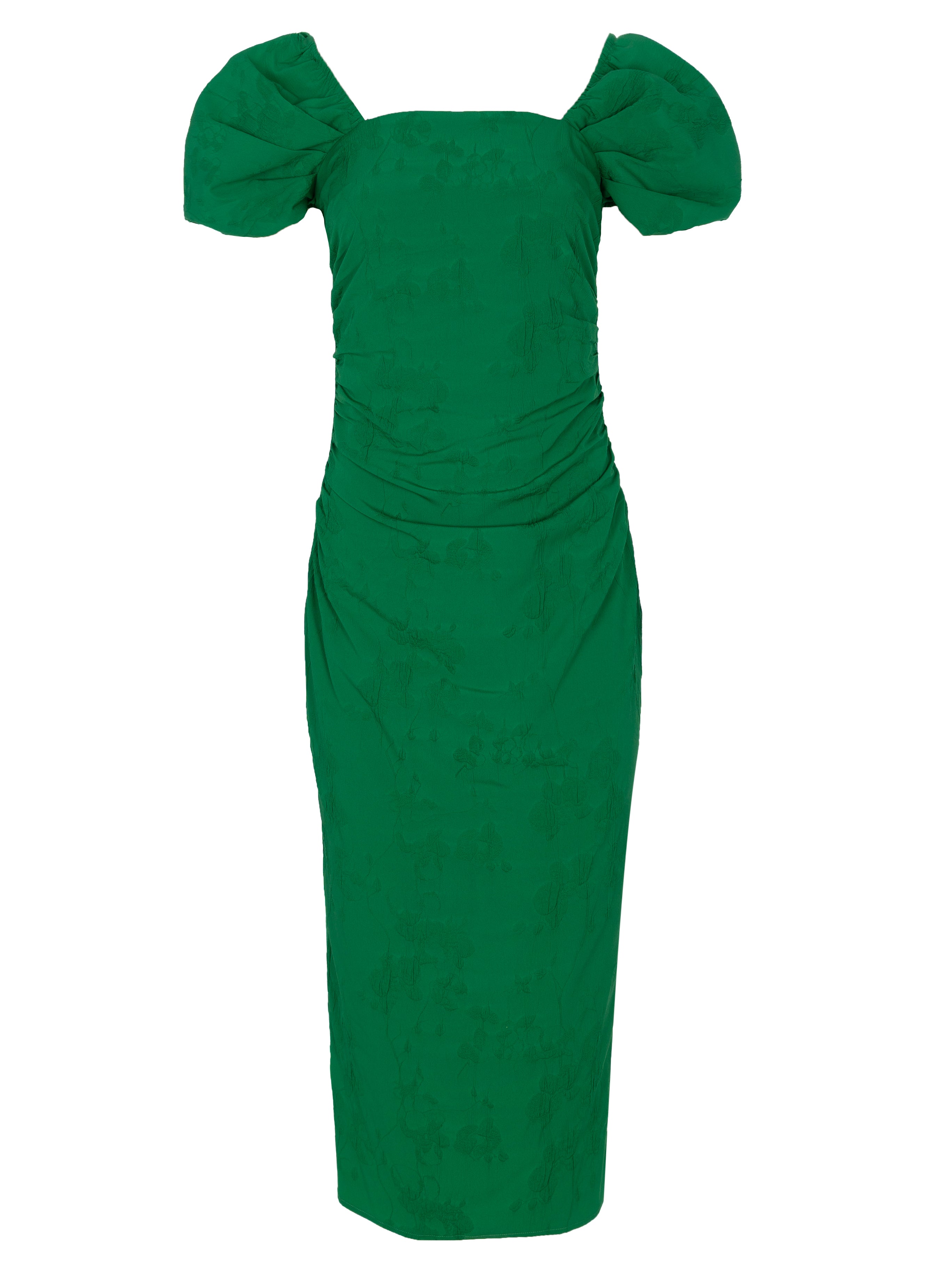 CAPULETO GREEN - Vestido escote cuadrado manga farol damasco verde
