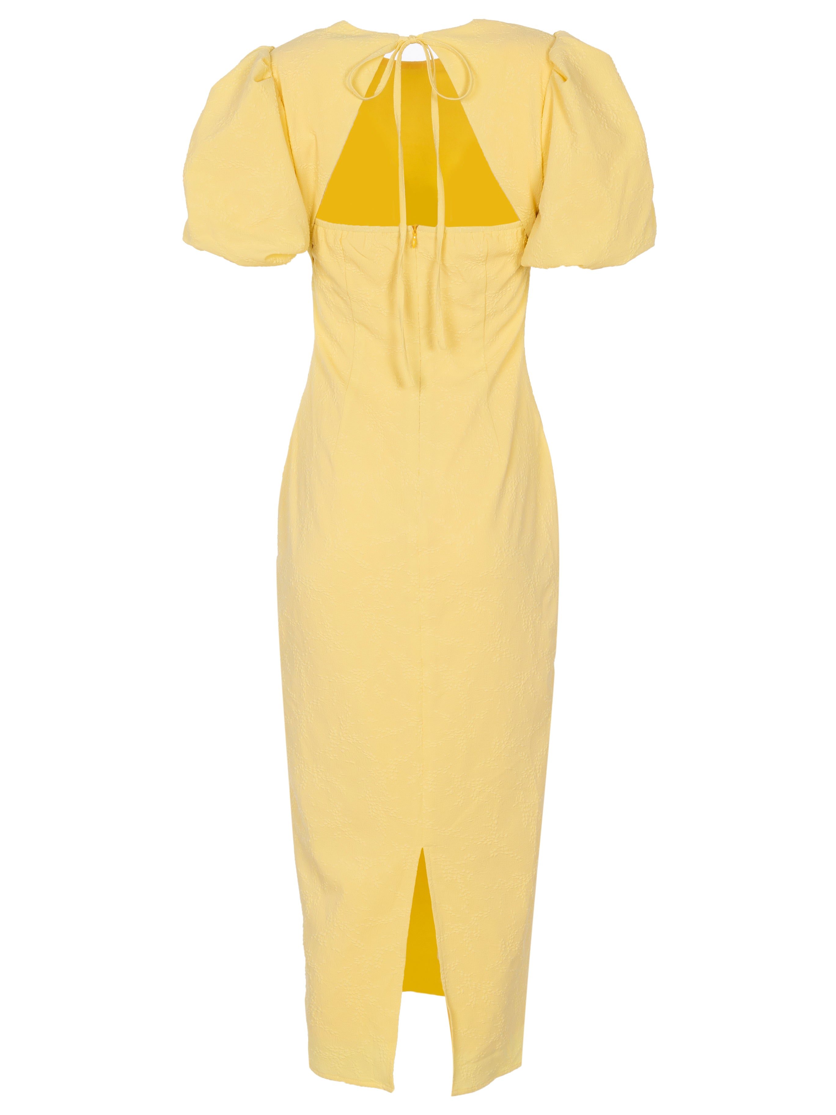 HAMLET - Vestido damasco manga abullonada amarillo mantequilla