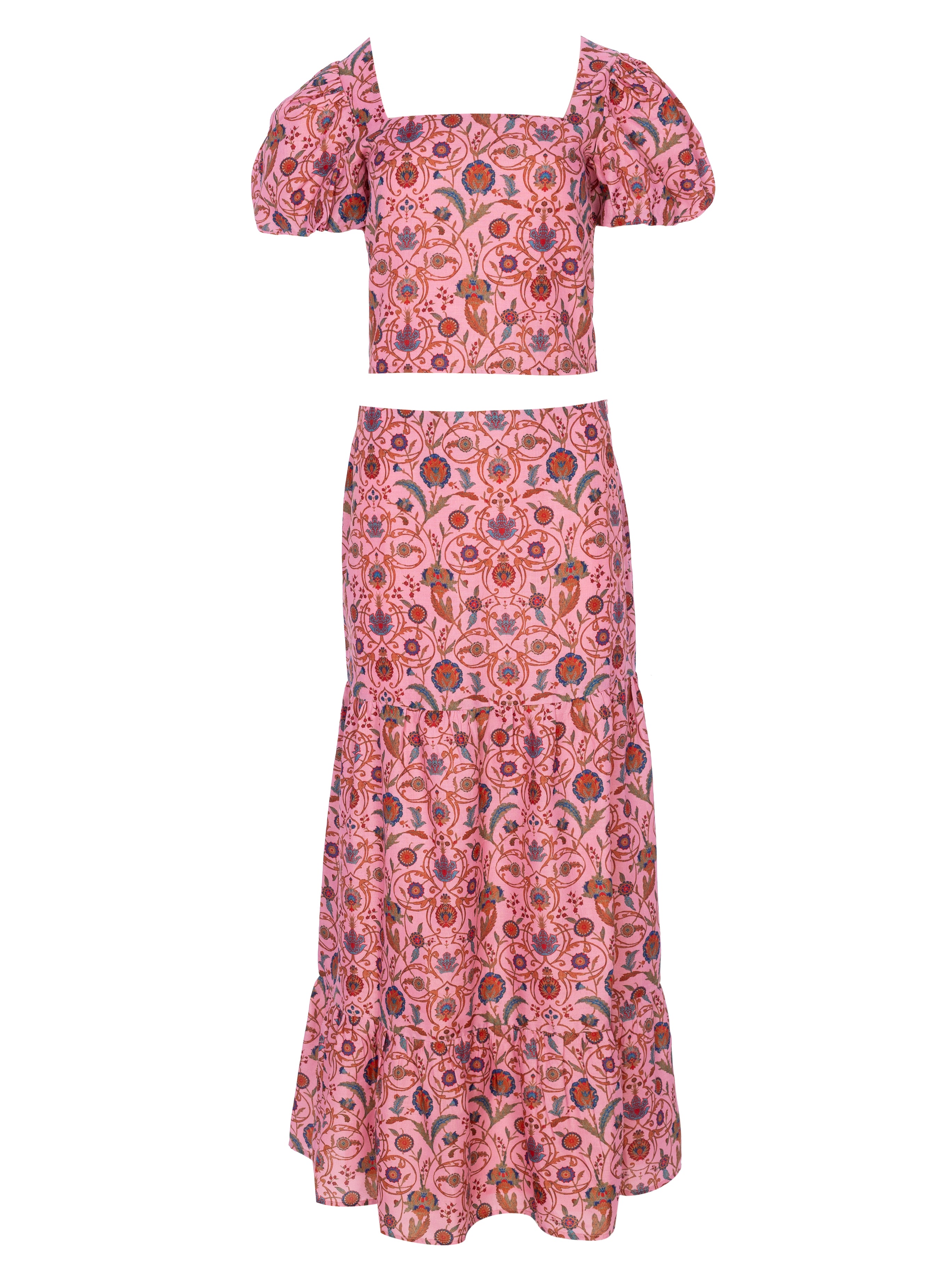 MARGARET PINK - Conjunto boho floral rosa, para invitadas de boda, fiesta y eventos de primvera y verano. MIOH es la marca española de vestidos de fiesta para invitadas de boda más de moda en España
