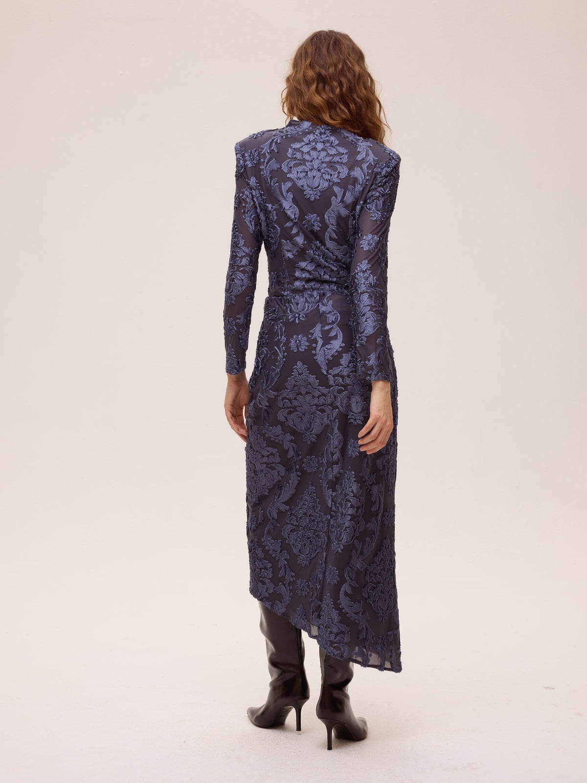 ALBA BLUE - Falda terciopelo devoré azul, moda de fiesta e invitada diseñada en España por MIOH