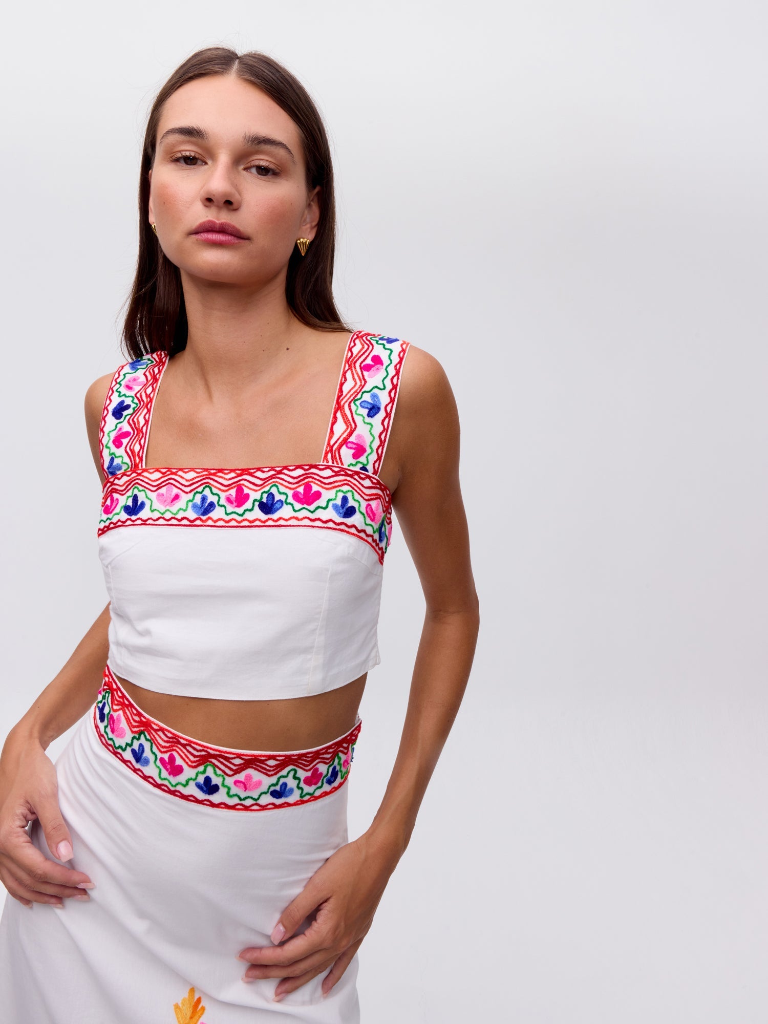 MIOH | CACAO SKIRT WHITE - Falda midi bordada blanca para invitada de boda