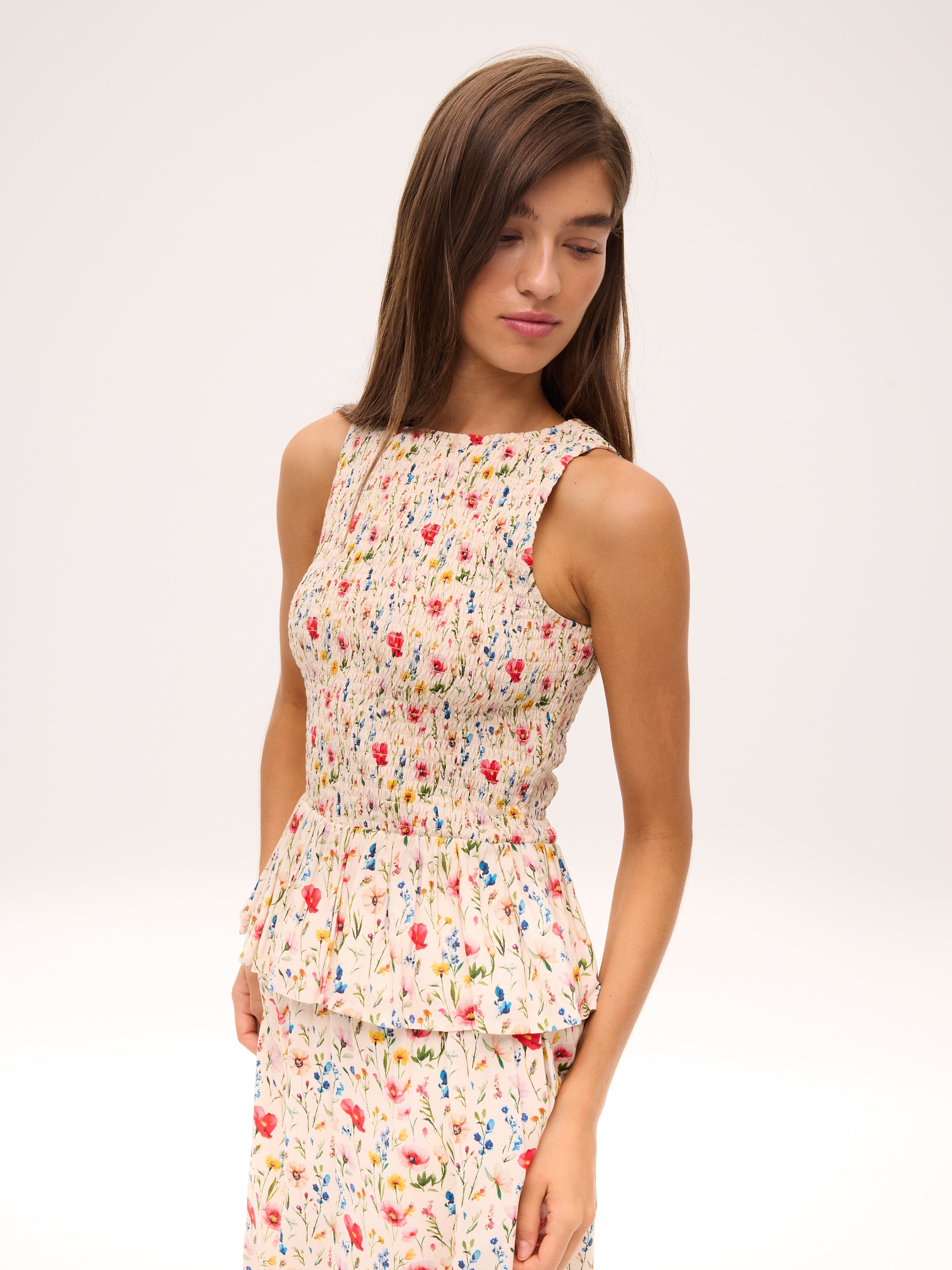 DUX FLOWERS - Conjunto top + falda estampado flores, de fiesta e invitada de boda y evento primavera verano. MIOH es la marca que eligen las influencers de España para sus eventos, como bodas y fiestas