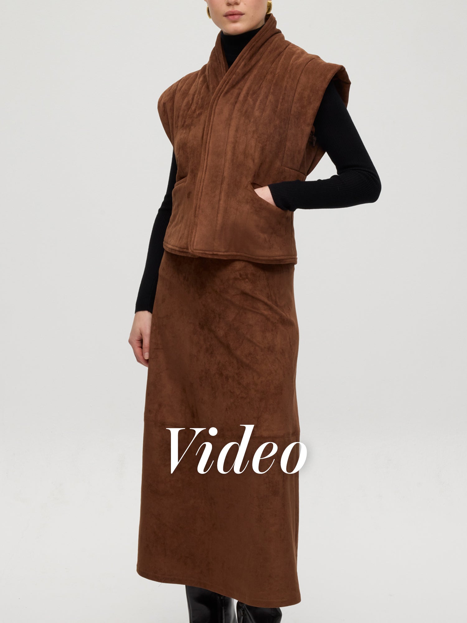 mioh | HEARST SUEDE + WALL SUEDE - Conjunto falda y chaleco manga desmontable efecto ante para un día a día arreglado