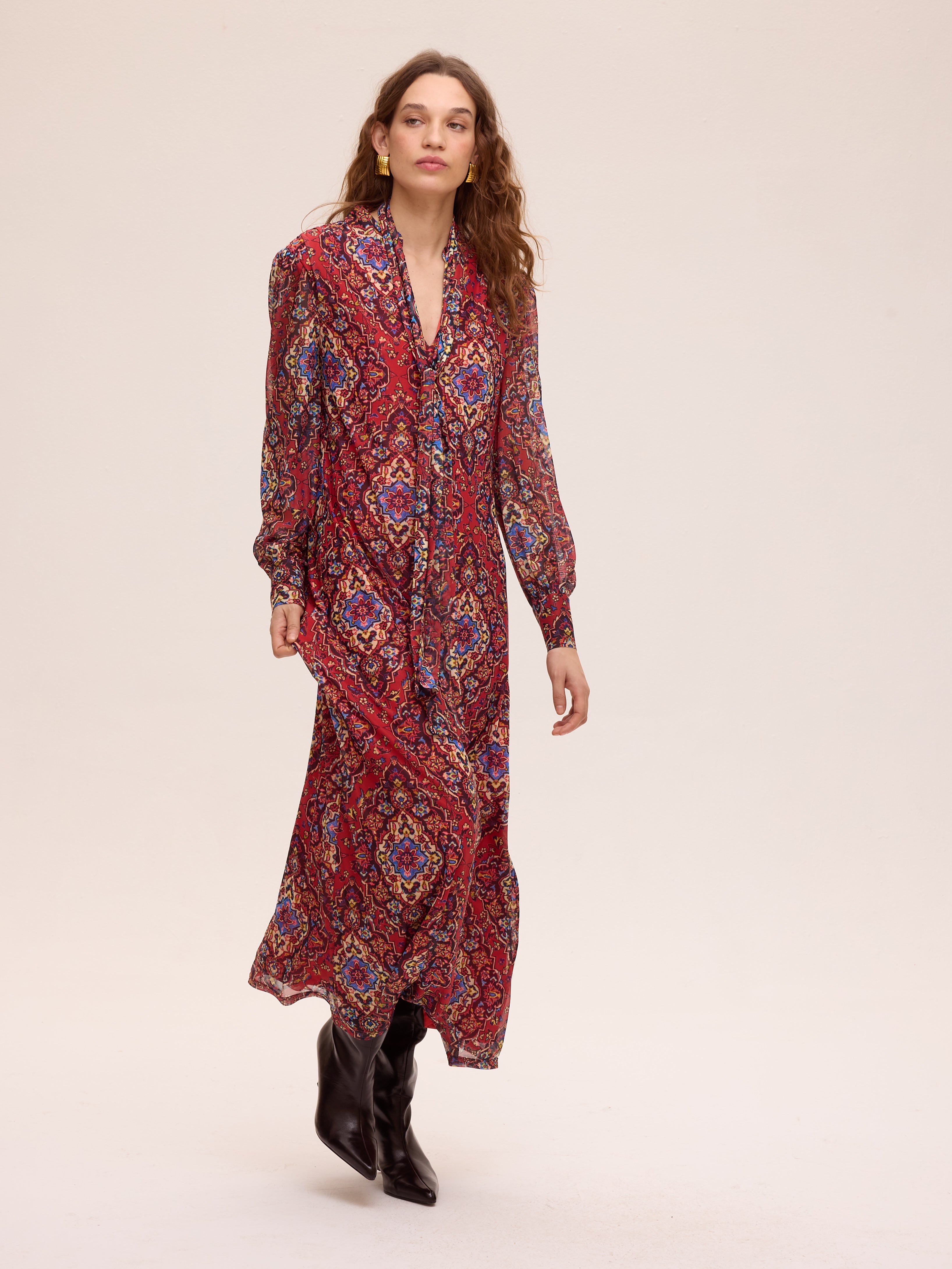 SUMMIT PRINT - Vestido amplio tul estampado boho, ideal como vestido de fiesta para bodas de tarde, bautizos, comuniones y graduaciones. Moda de invitada hecha en España