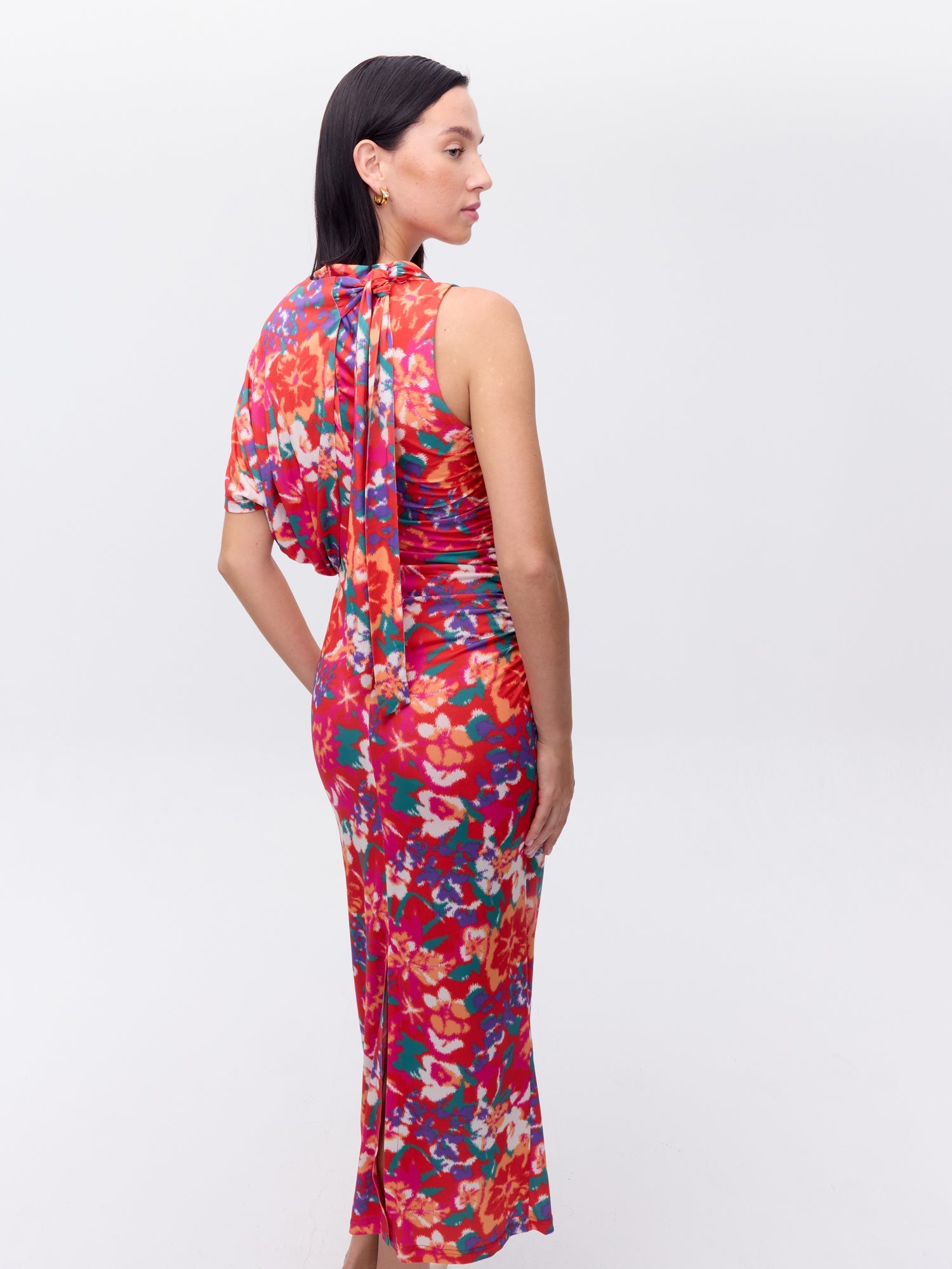 MIOH | VIBRANT FLOWERS - Vestido drapeado manga desmontable flower print para invitada de boda