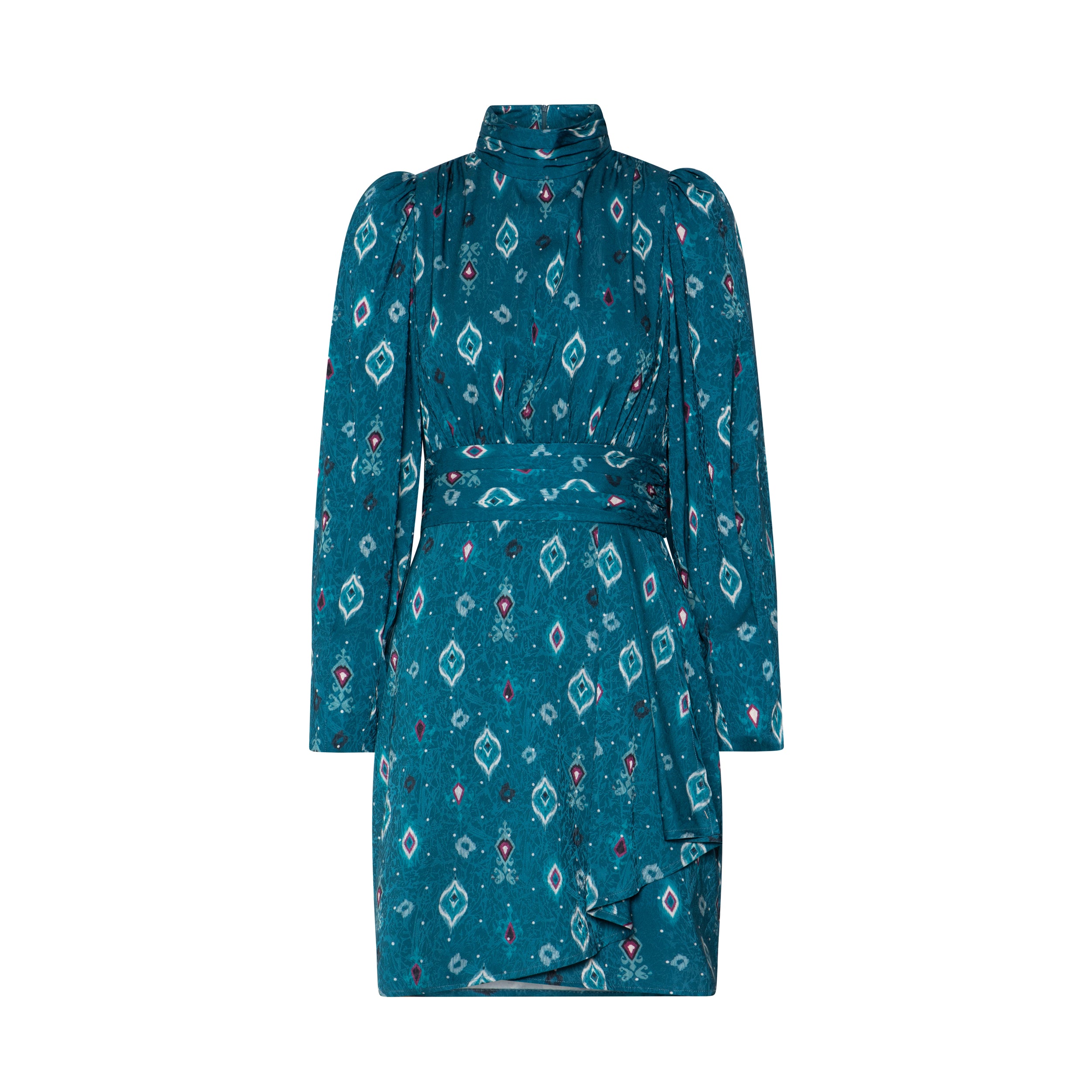 mioh | OPERA ETHNIC - Vestido corto para invitada de boda y eventos. VESTIDO PARA BODA corto de jacquard OPERA ETHNIC. VESTIDO para ser la INVITADA PERFECTA esta temporada Otoño Invierno 2022. Precioso jacquard estampado con cuello alto, tela de gran calidad. Fácil y elegante, es un vestido que te pondrás una y otra vez. Acierto seguro.