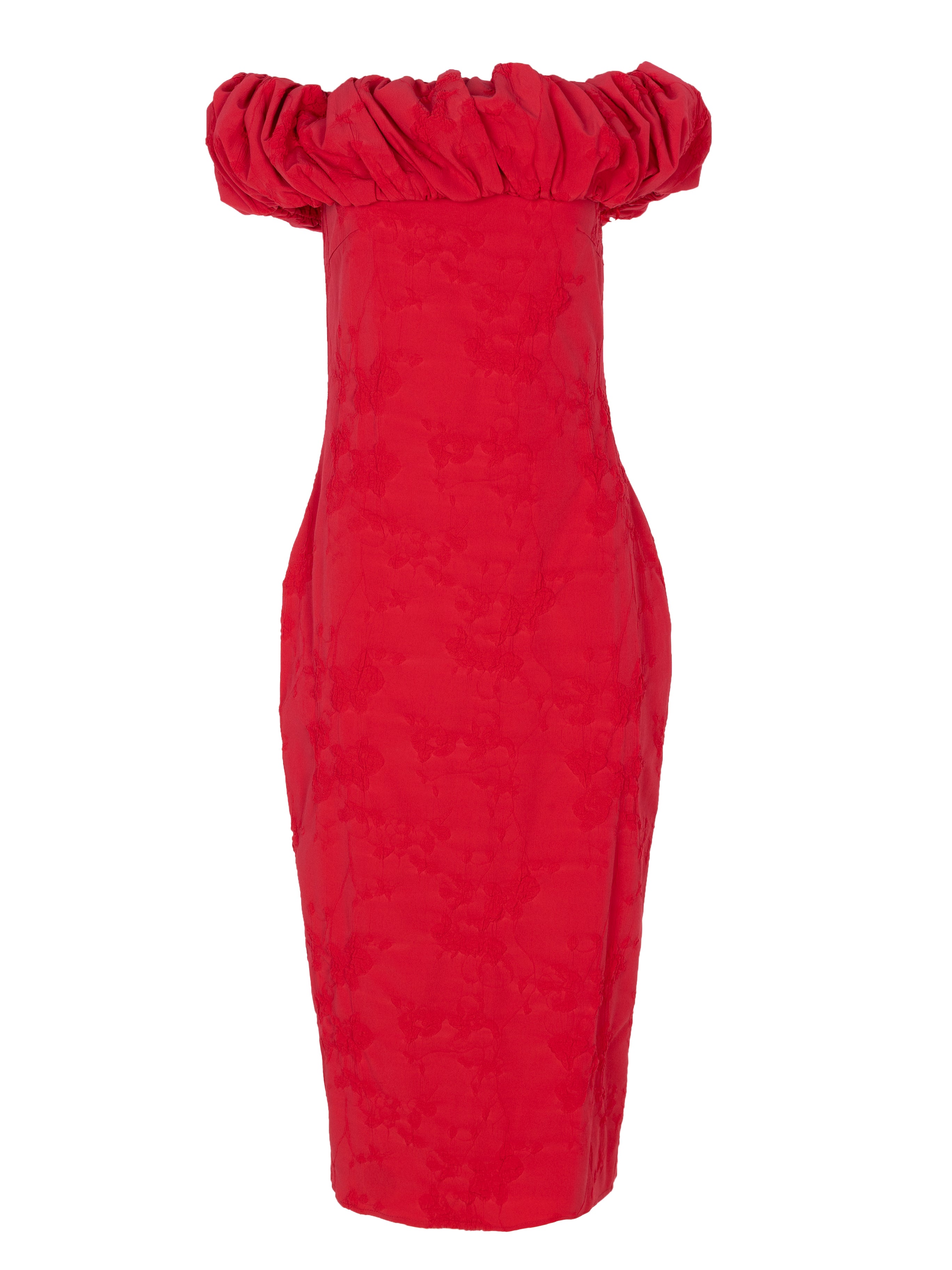 JULIETA RED - Vestido bardot volante estructurado, perfecto para invitadas de boda y fiesta spring summer. MIOH es la marca que eligen las influencers de España para sus eventos, como bodas y fiestas
