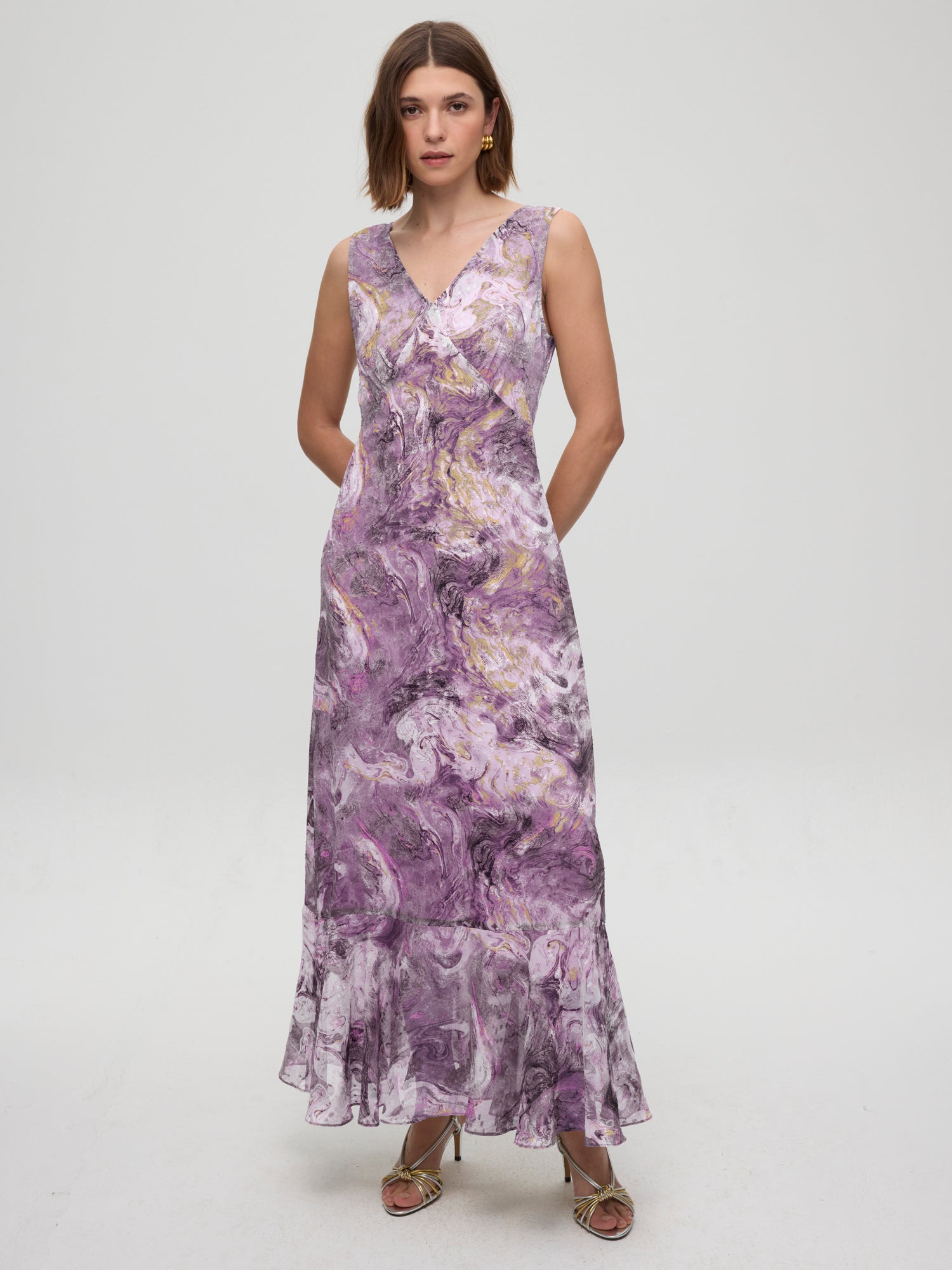 mioh | ATHOS PURPLE - Vestido + Capa larga estampado verde