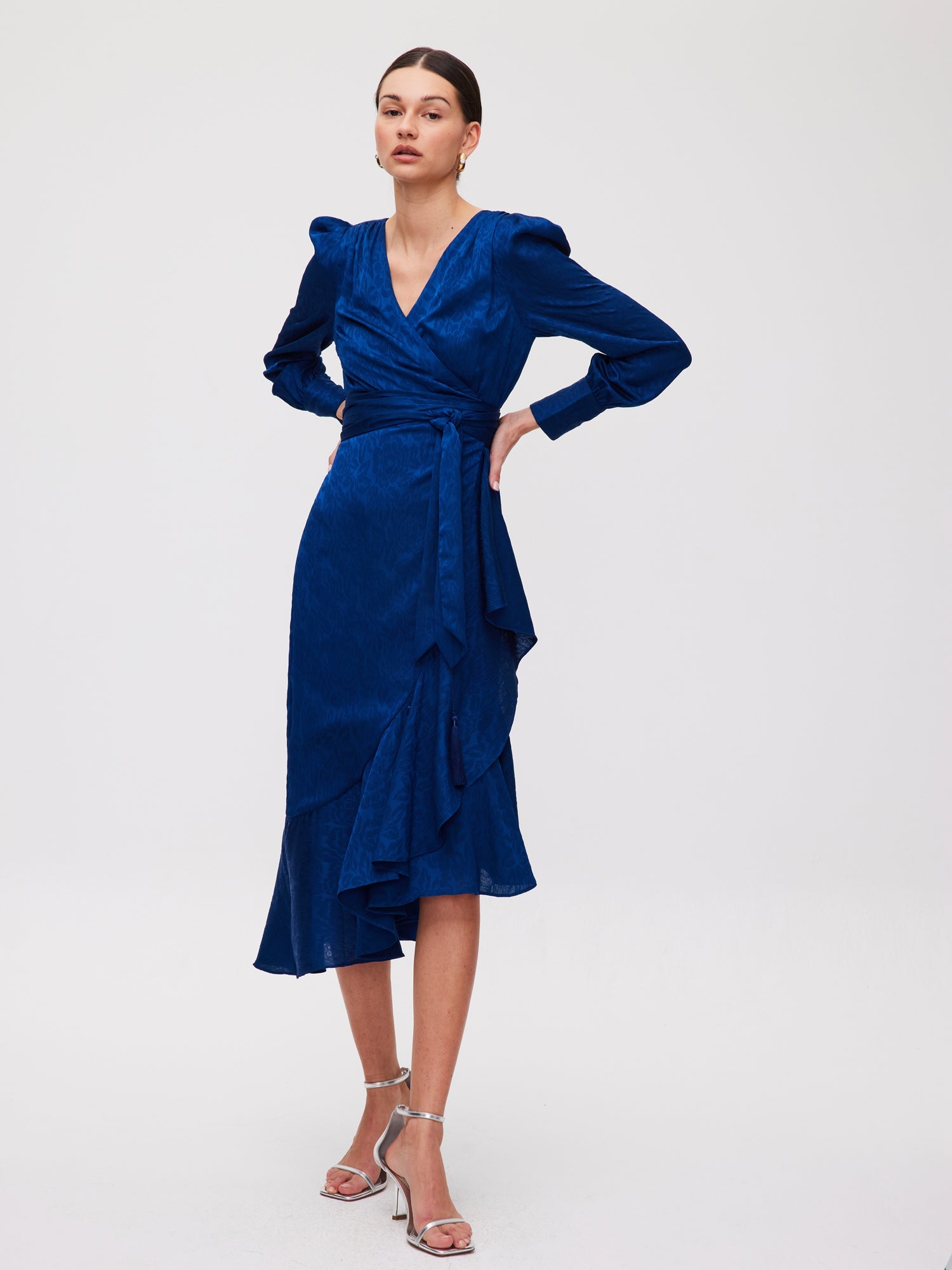 CITY BLUE - Vestido midi wrap azul invitada boda, fiesta y evento