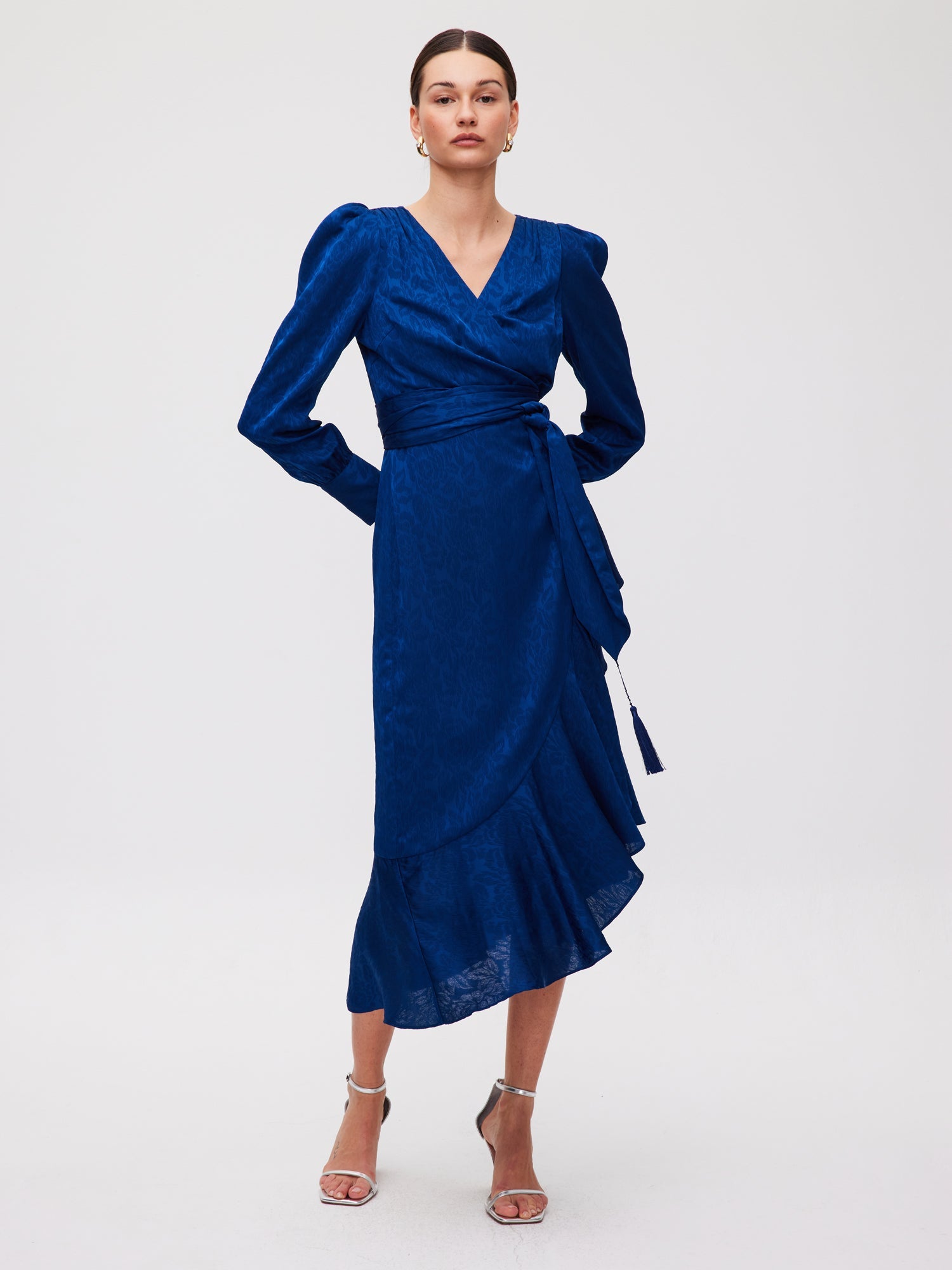 CITY BLUE - Vestido midi wrap azul invitada boda, fiesta y evento