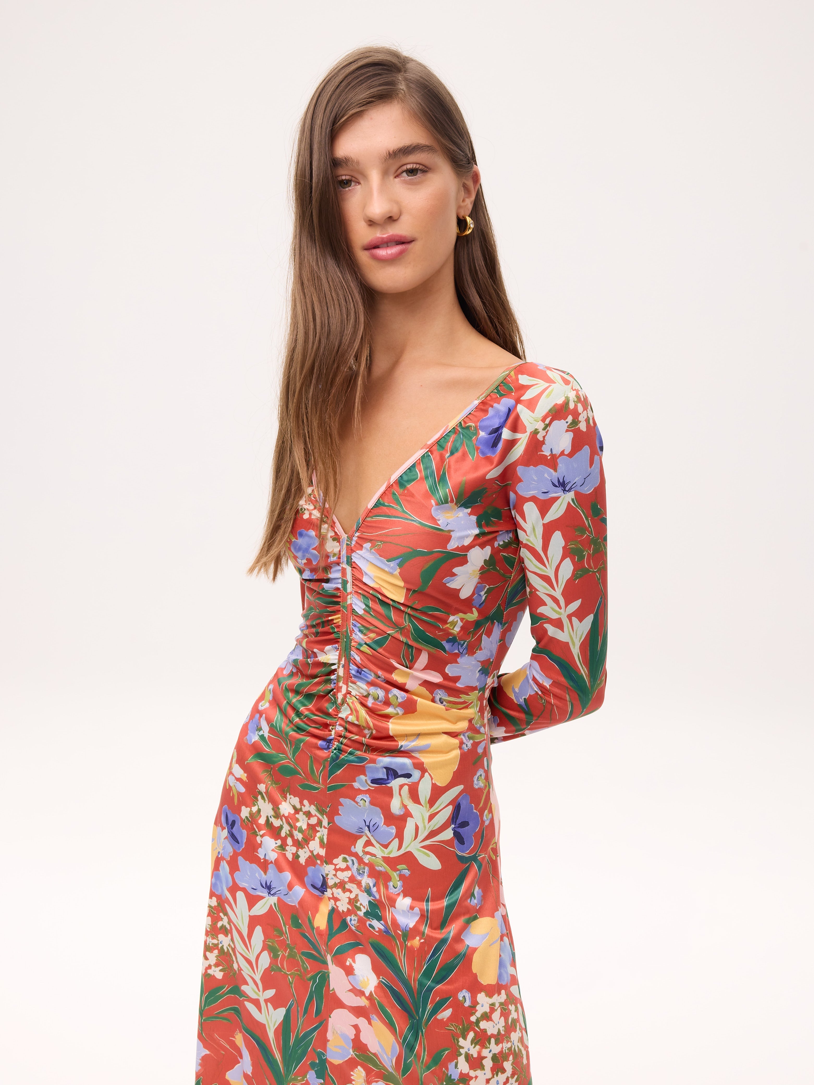 EMILIA - Vestido punto reversible estampado floral, de fiesta e invitada de boda y evento primavera verano. MIOH es la marca española de vestidos de fiesta para invitadas de boda más de moda en España