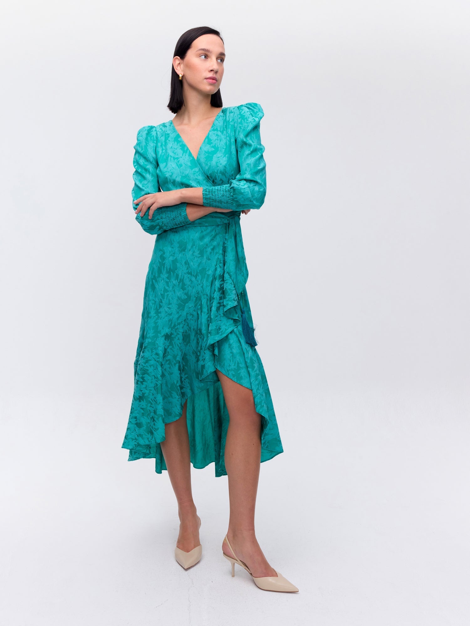 MIOH | ENDLESS GREEN - Vestido wrap jacquard verde para invitada de boda