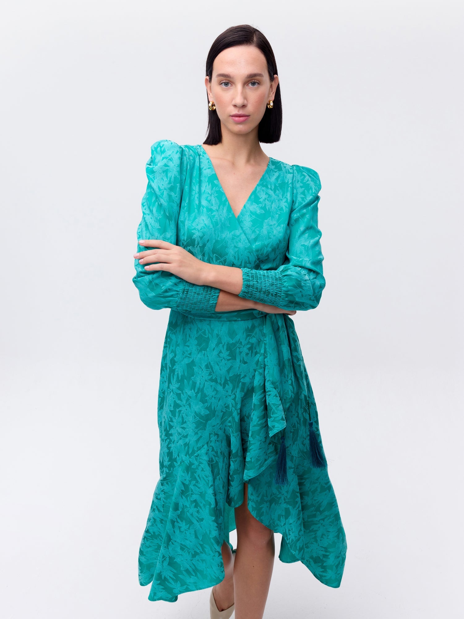 MIOH | ENDLESS GREEN - Vestido wrap jacquard verde para invitada de boda