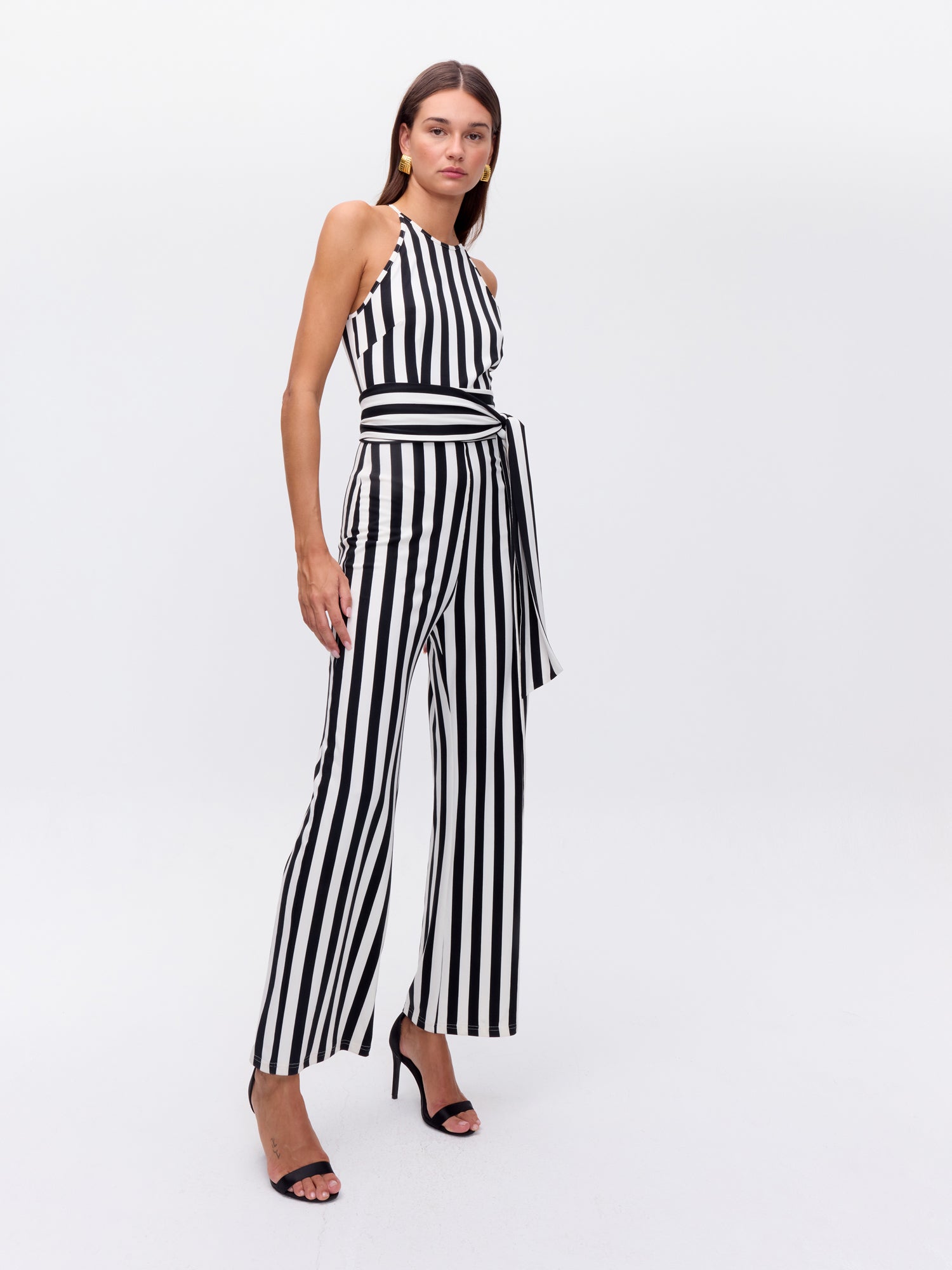 MIOH | FLAVOR STRIPES - Mono cuello halter rayas blanco y negro para invitada de boda