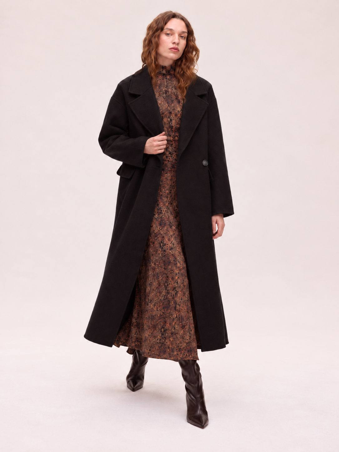 METRO BLACK - Long tailored coat in black wool