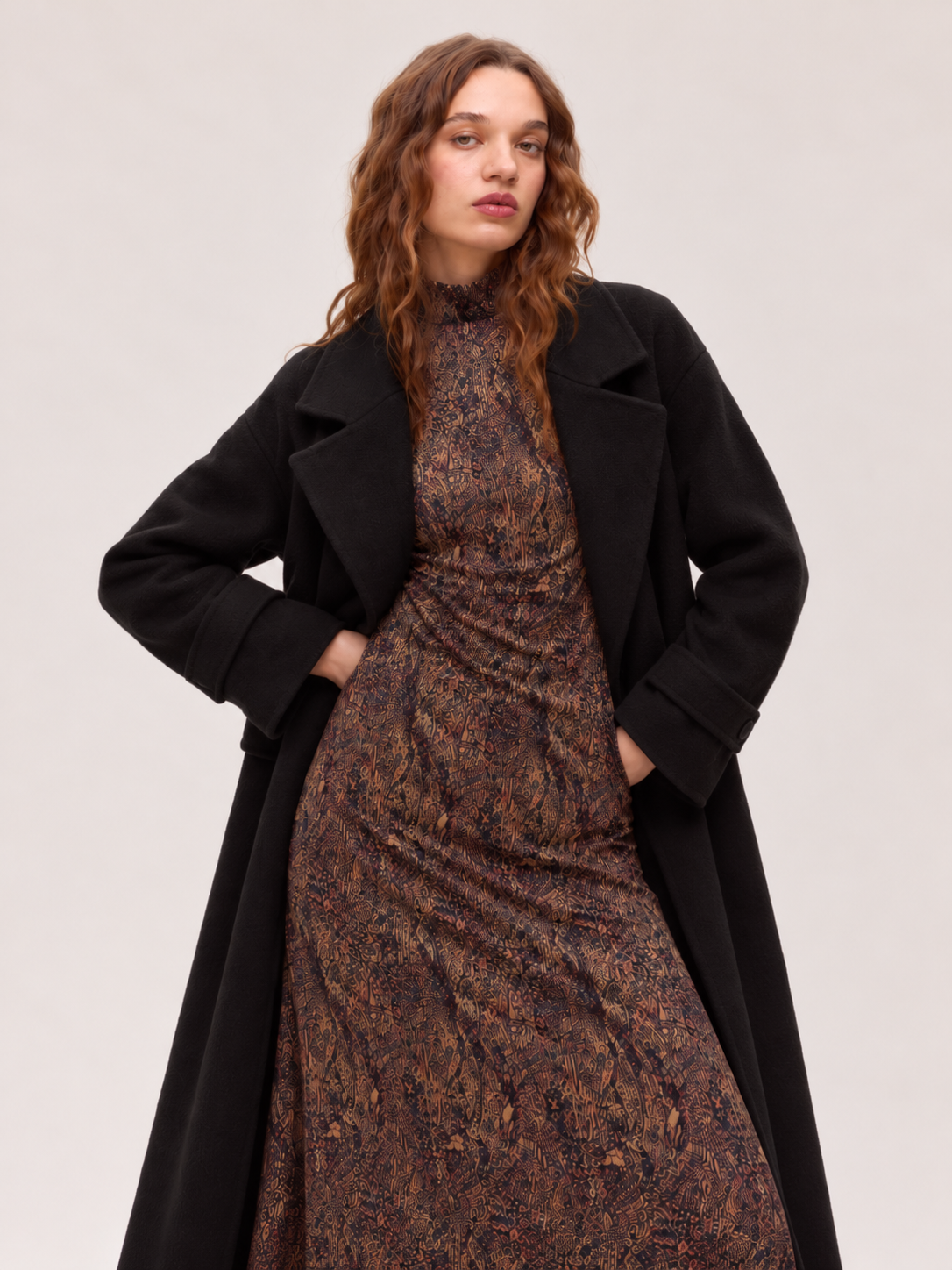 METRO BLACK - Long tailored coat in black wool