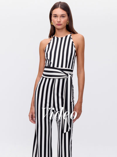 MIOH | FLAVOR STRIPES - Mono cuello halter rayas blanco y negro para invitada de boda