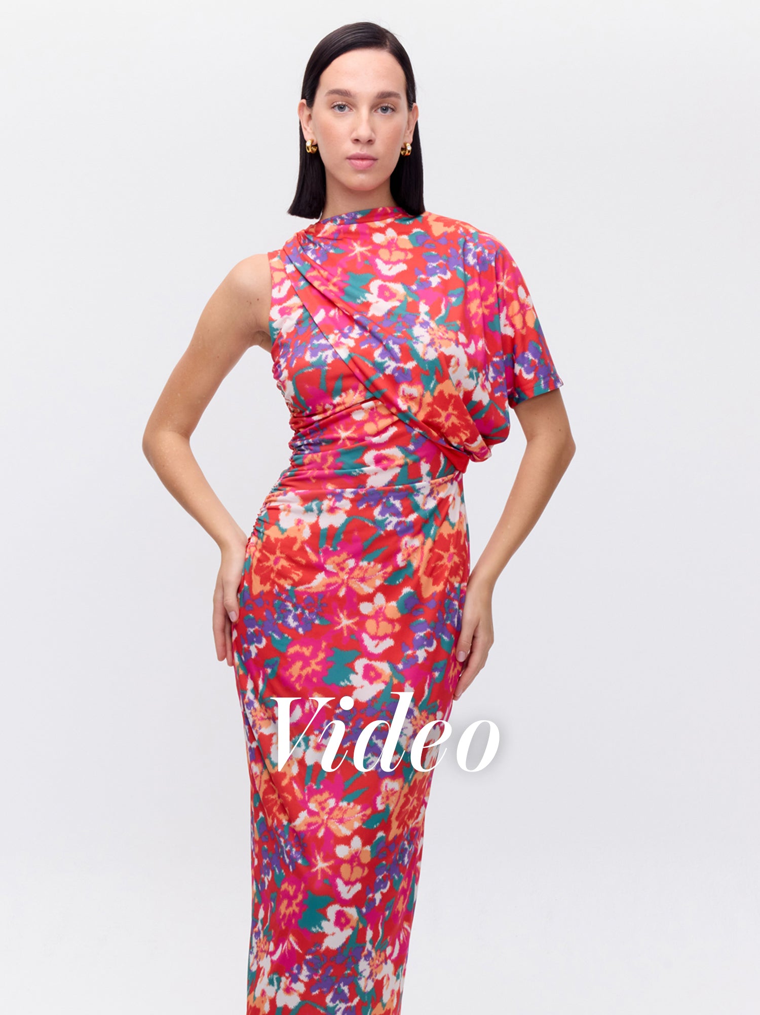 MIOH | VIBRANT FLOWERS - Vestido drapeado manga desmontable flower print para invitada de boda