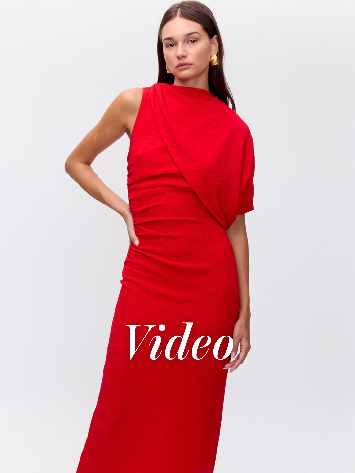 MIOH | VIBRANT RED - Vestido drapeado manga desmontable rojo para invitada de boda