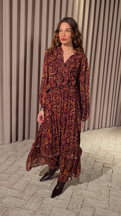 DRIZZ PAISLEY TOP + FALDA con volantes, moda de fiesta e invitada diseñada en España por MIOH