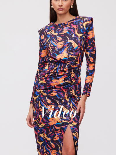 mioh | GALLERY PAINT - Vestido midi hombreras falda cruzada print