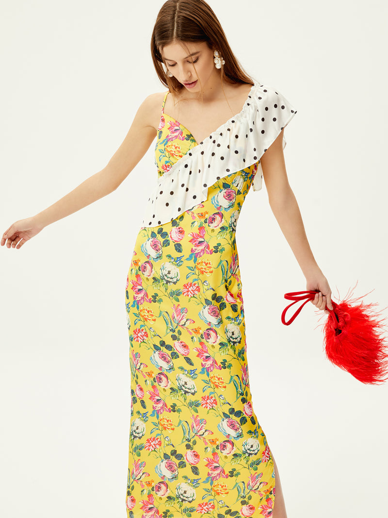DALIA - Vestido midi com estampa floral e bolinhas
